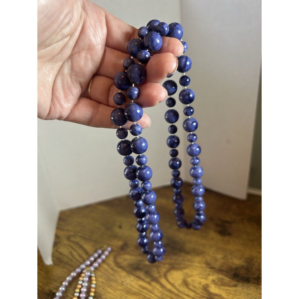 Vintage Necklace Lot Blue Beaded Lilac Multi Color Metal Jewelry Set Retro - Picture 4 of 10